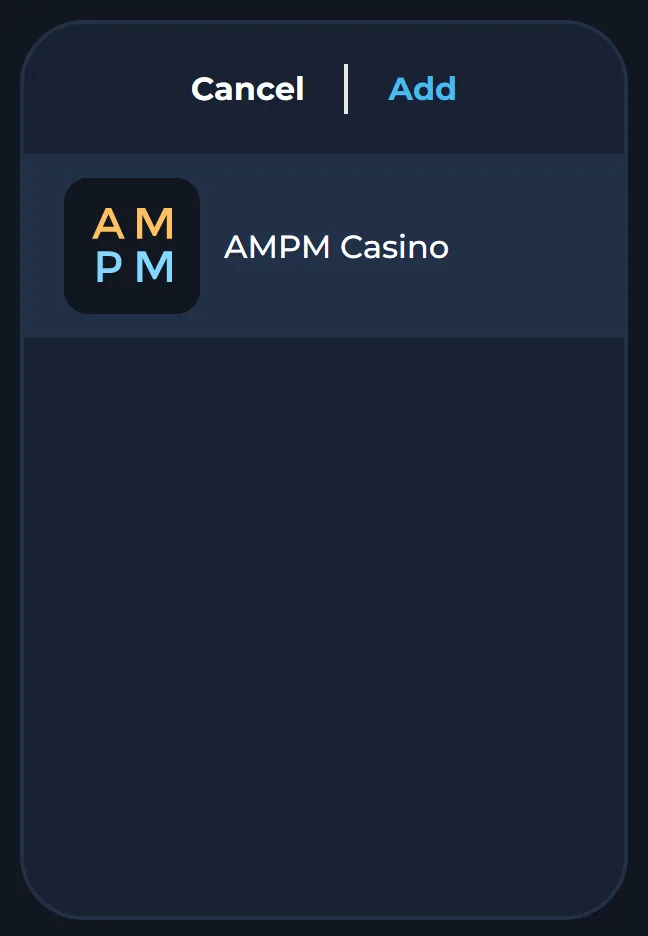 Add button in the top right corner next to the AMPM Casino icon preview