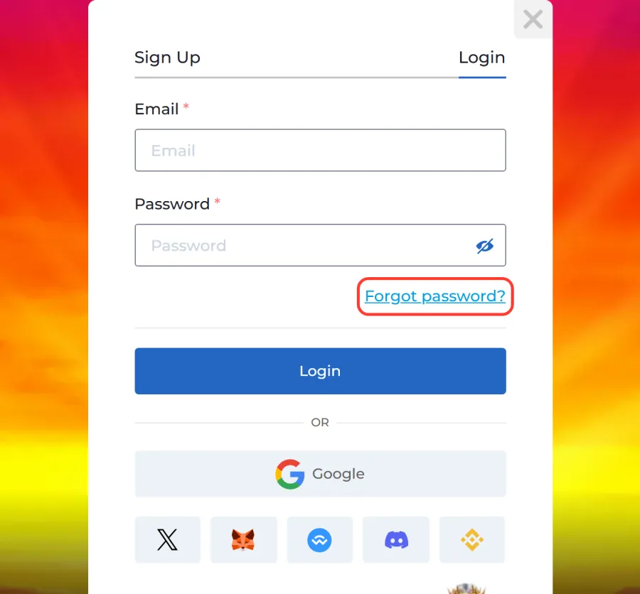Forgot password? link highlighted under the Password field